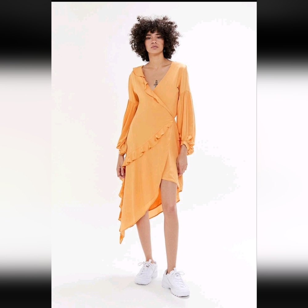 Capulet Asymmetrical Pastel Orange Pansy Resortwear Vacation Wrap Dress L